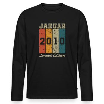 Geburtstag: Januar 2010 - Limited Edition Retro - Männer Premium Bio Langarmshirt - Schwarz - Vorne - Nico (187cm)