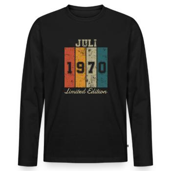Date de naissance : Juillet 1970 - Edition Limitée Rétro - T-shirt manches longues Premium bio Homme - noir - Devant - Nico (187cm)