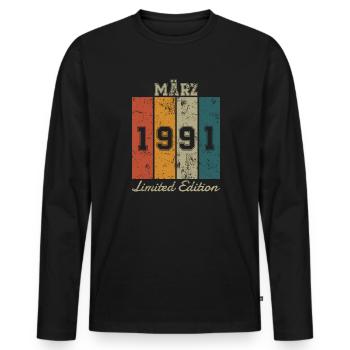 Geburtstag: März 1991 - Limited Edition Retro - Männer Premium Bio Langarmshirt - Schwarz - Vorne - Nico (187cm)