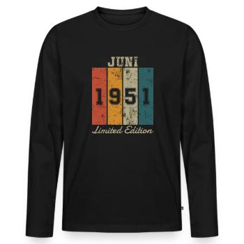 Geburtstag: Juni 1951 - Limited Edition Retro - Männer Premium Bio Langarmshirt - Schwarz - Vorne - Nico (187cm)