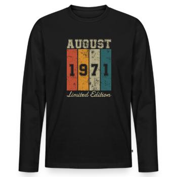 Geburtstag: August 1971 - Limited Edition Retro - Männer Premium Bio Langarmshirt - Schwarz - Vorne - Nico (187cm)