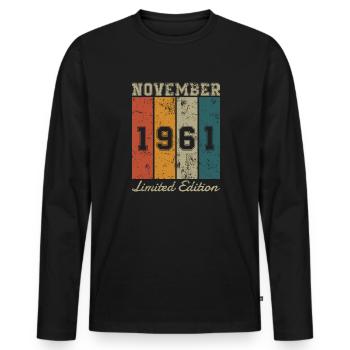 Date de naissance : Novembre 1961 - Edition Limitée Rétro - T-shirt manches longues Premium bio Homme - noir - Devant - Nico (187cm)