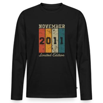 Geburtstag: November 2011 - Limited Edition Retro - Männer Premium Bio Langarmshirt - Schwarz - Vorne - Nico (187cm)