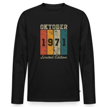 Date de naissance : Octobre 1971 - Edition Limitée Rétro - T-shirt manches longues Premium bio Homme - noir - Devant - Nico (187cm)