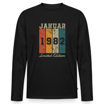 Geburtstag: Januar 1982 - Limited Edition Retro - Männer Premium Bio Langarmshirt - Schwarz - Vorne - Nico (187cm)