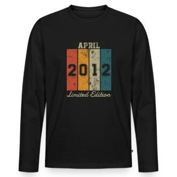 Date de naissance: Avril 2012 - Edition Limitée Rétro - T-shirt manches longues Premium bio Homme - noir - Devant - Nico (187cm)