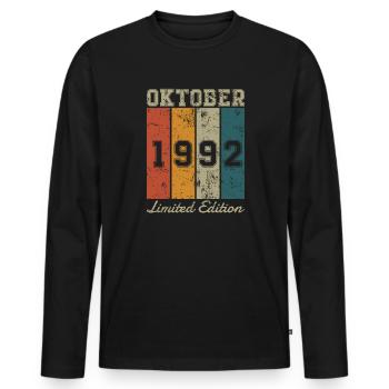 Date de naissance : Octobre 1992 - Edition Limitée Rétro - T-shirt manches longues Premium bio Homme - noir - Devant - Nico (187cm)