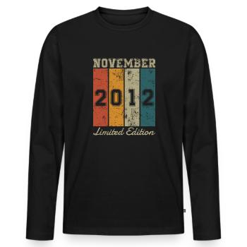 Date de naissance: Novembre 2012 - Limited Edition Retro - T-shirt manches longues Premium bio Homme - noir - Devant - Nico (187cm)