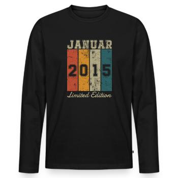 Geburtstag: Januar 2015 - Limited Edition Retro - Männer Premium Bio Langarmshirt - Schwarz - Vorne - Nico (187cm)