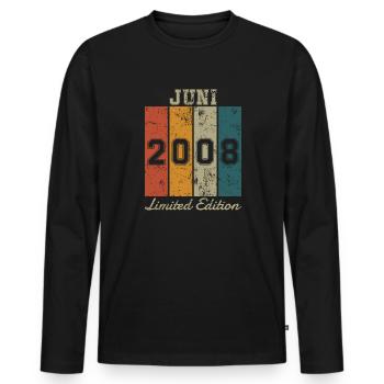 Geburtstag: Juni 2008 - Limited Edition Retro - Männer Premium Bio Langarmshirt - Schwarz - Vorne - Nico (187cm)