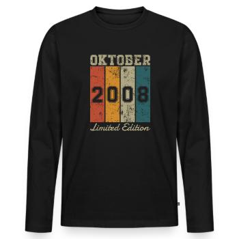 Geburtstag: Oktober 2008 - Limited Edition Retro - Männer Premium Bio Langarmshirt - Schwarz - Vorne - Nico (187cm)