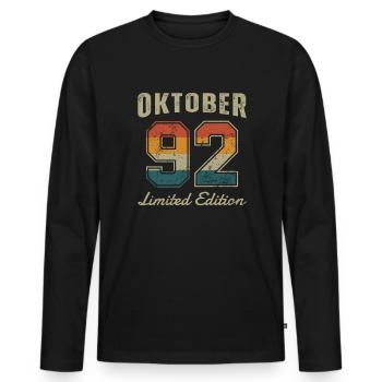 Date de naissance : Octobre 1992 - Edition Limitée Rétro - T-shirt manches longues Premium bio Homme - noir - Devant - Nico (187cm)