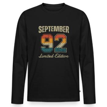 Date de naissance : Septembre 1992 - Edition Limitée Rétro - T-shirt manches longues Premium bio Homme - noir - Devant - Nico (187cm)