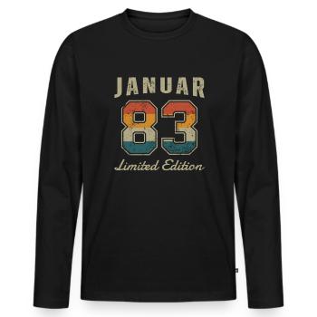 Date de naissance : Janvier 1983 - Edition Limitée Rétro - T-shirt manches longues Premium bio Homme - noir - Devant - Nico (187cm)