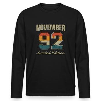 Date de naissance : Novembre 1992 - Edition Limitée Rétro - T-shirt manches longues Premium bio Homme - noir - Devant - Nico (187cm)