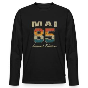 Geburtstag: Mai 1985 - Limited Edition Retro - Männer Premium Bio Langarmshirt - Schwarz - Vorne - Nico (187cm)