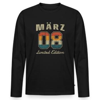 Geburtstag: März 2008 - Limited Edition Retro - Männer Premium Bio Langarmshirt - Schwarz - Vorne - Nico (187cm)