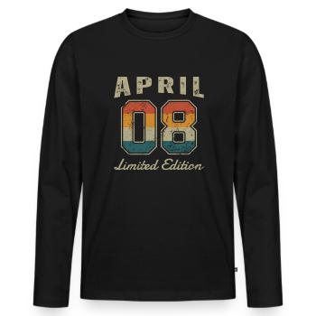 Geburtstag: April 2008 - Limited Edition Retro - Männer Premium Bio Langarmshirt - Schwarz - Vorne - Nico (187cm)