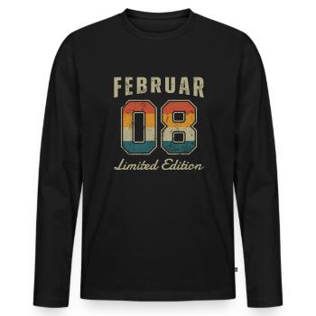 Geburtstag: Februar 2008 - Limited Edition Retro - Männer Premium Bio Langarmshirt - Schwarz - Vorne - Nico (187cm)