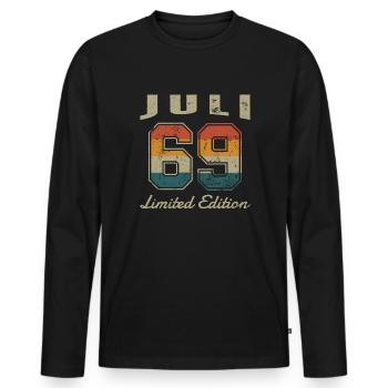 Juli, 1969, July, - Männer Premium Bio Langarmshirt - Schwarz - Vorne - Nico (187cm)