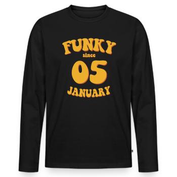 Funky Birthday: January 2005 - Flower Power - Men's Premium Organic Long Sleeve Shirt - black - Front - Nico (187cm)