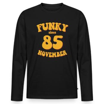 Funky Birthday: November 1985 - Flower Power - Men's Premium Organic Long Sleeve Shirt - black - Front - Nico (187cm)