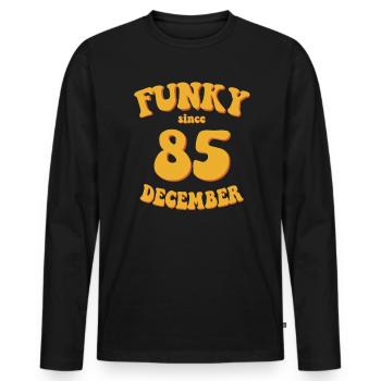 Funky Birthday: December 1985 - Flower Power - Men's Premium Organic Long Sleeve Shirt - black - Front - Nico (187cm)