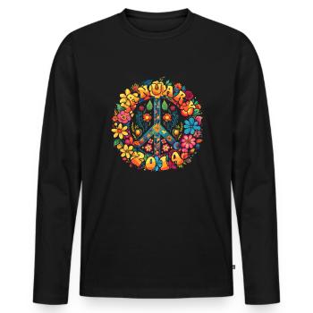 Flower Power Hippie Anniversaire - Janvier 2014 - T-shirt manches longues Premium bio Homme - noir - Devant - Nico (187cm)