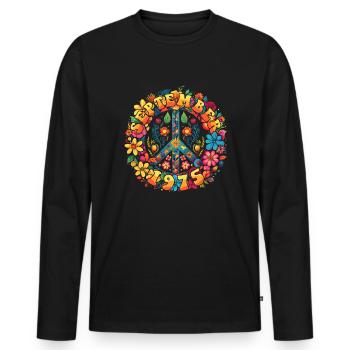 Flower Power Hippie Birthday - Septembre 1975 - T-shirt manches longues Premium bio Homme - noir - Devant - Nico (187cm)
