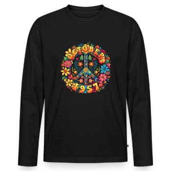 Flower Power Hippie Birthday - Octobre 1957 - T-shirt manches longues Premium bio Homme - noir - Devant - Nico (187cm)