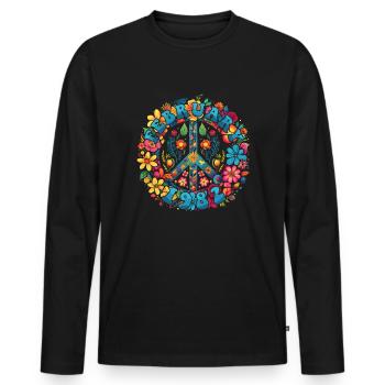 Flower Power Hippie Geburstag - Februar 1982 - Männer Premium Bio Langarmshirt - Schwarz - Vorne - Nico (187cm)
