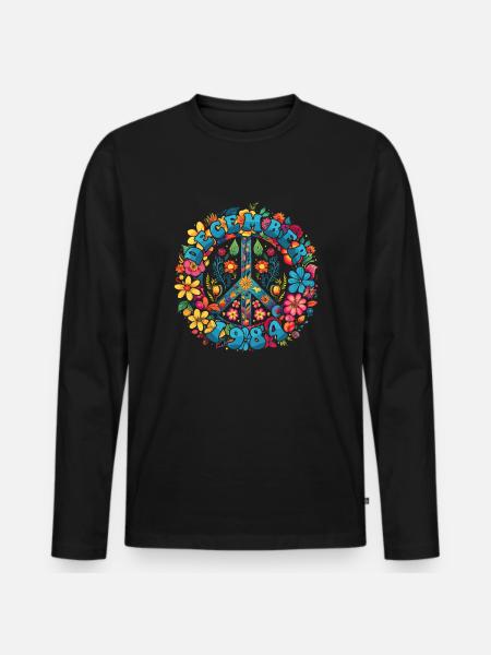 Flower Power Hippie Geburstag - Dezember 1984 - Männer Premium Bio Langarmshirt - Schwarz