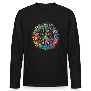 Flower Power Hippie Birthday - Février 1957 - T-shirt manches longues Premium bio Homme - noir - Devant - Nico (187cm)