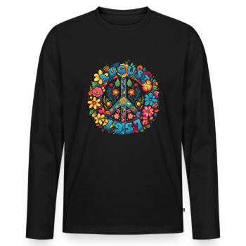 Flower Power Hippie Birthday - Août 1957 - T-shirt manches longues Premium bio Homme - noir - Devant - Nico (187cm)