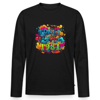 Funky Geburtstag: August 1981 - Psychadelic - Männer Premium Bio Langarmshirt - Schwarz - Vorne - Nico (187cm)