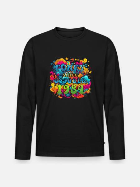 Funky Geburtstag: Oktober 1984 - Psychadelic - Männer Premium Bio Langarmshirt - Schwarz