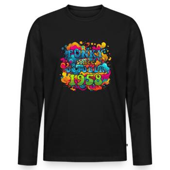 Funky Geburtstag: Oktober 1958 - Psychadelic - Männer Premium Bio Langarmshirt - Schwarz - Vorne - Nico (187cm)