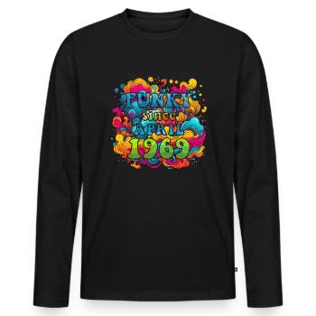Funky Geburtstag: April 1969 - Psychadelic - Männer Premium Bio Langarmshirt - Schwarz - Vorne - Nico (187cm)