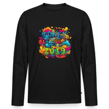 Funky Birthday: May 2019 - Psychadelic - Men's Premium Organic Long Sleeve Shirt - black - Front - Nico (187cm)