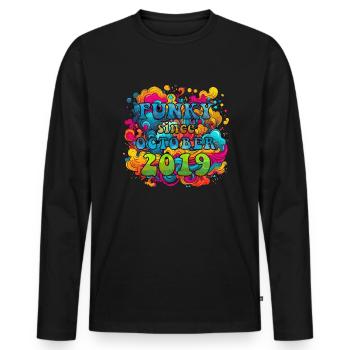 Funky Birthday: Octobre 2019 - Psychadelic - T-shirt manches longues Premium bio Homme - noir - Devant - Nico (187cm)