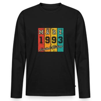 Date de naissance : Mars 1993 - Édition limitée Retro - T-shirt manches longues Premium bio Homme - noir - Devant - Nico (187cm)