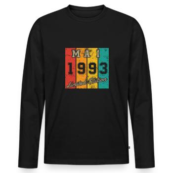Date de naissance : Mai 1993 - Édition limitée rétro - T-shirt manches longues Premium bio Homme - noir - Devant - Nico (187cm)