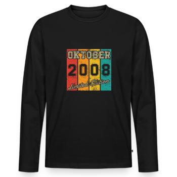 Geburtstag: Oktober 2008 - Limited Edition Retro - Männer Premium Bio Langarmshirt - Schwarz - Vorne - Nico (187cm)
