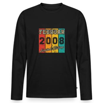 Geburtstag: Februar 2008 - Limited Edition Retro - Männer Premium Bio Langarmshirt - Schwarz - Vorne - Nico (187cm)