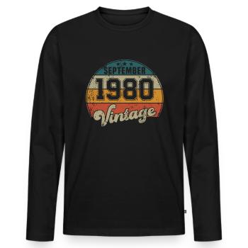 Vintage Geburtstag - September 1980 - Geschenkidee - Männer Premium Bio Langarmshirt - Schwarz - Vorne - Nico (187cm)