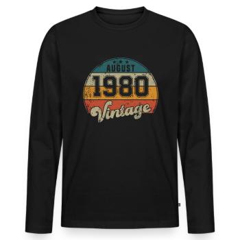 Vintage Geburtstag - August 1980 - Geschenkidee - Männer Premium Bio Langarmshirt - Schwarz - Vorne - Nico (187cm)