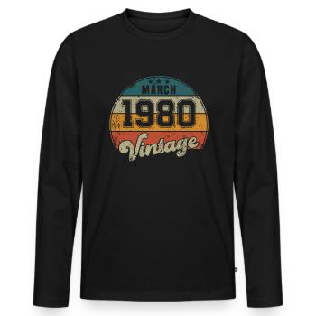 Vintage Geburtstag - März 1980 - Geschenkidee - Männer Premium Bio Langarmshirt - Schwarz - Vorne - Nico (187cm)