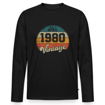 Vintage Geburtstag - April 1980 - Geschenkidee - Männer Premium Bio Langarmshirt - Schwarz - Vorne - Nico (187cm)