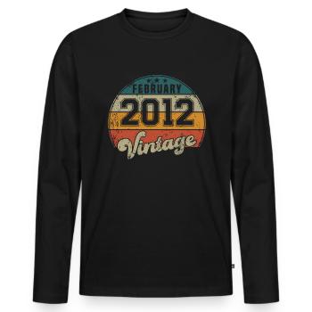 Vintage Geburtstag - Februar 2012 - Geschenkidee - Männer Premium Bio Langarmshirt - Schwarz - Vorne - Nico (187cm)