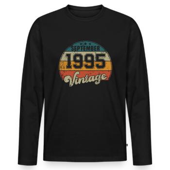 Vintage Geburtstag - September 1995 - Geschenkidee - Männer Premium Bio Langarmshirt - Schwarz - Vorne - Nico (187cm)